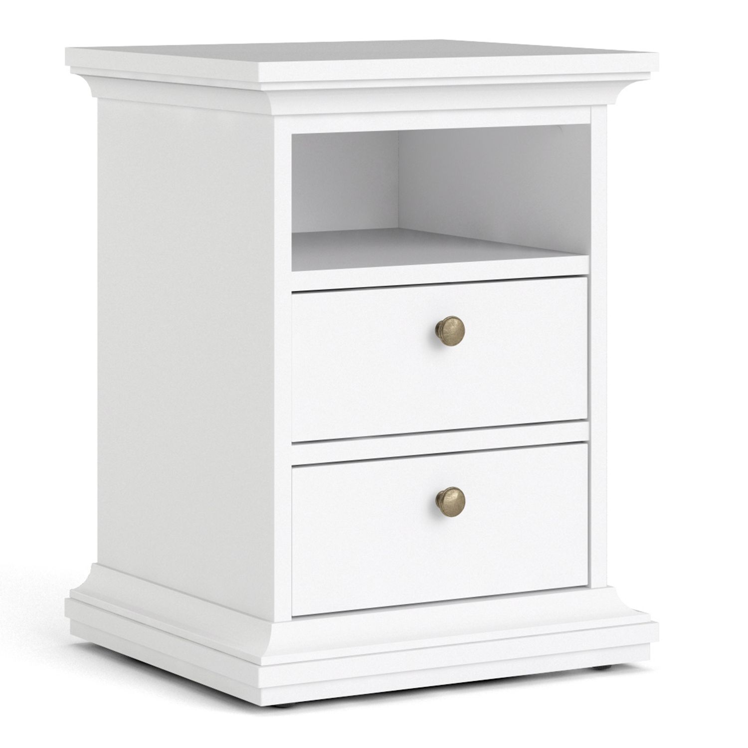 Bedside Table - PARIS 2 Drawer Nightstand White 43.6cm