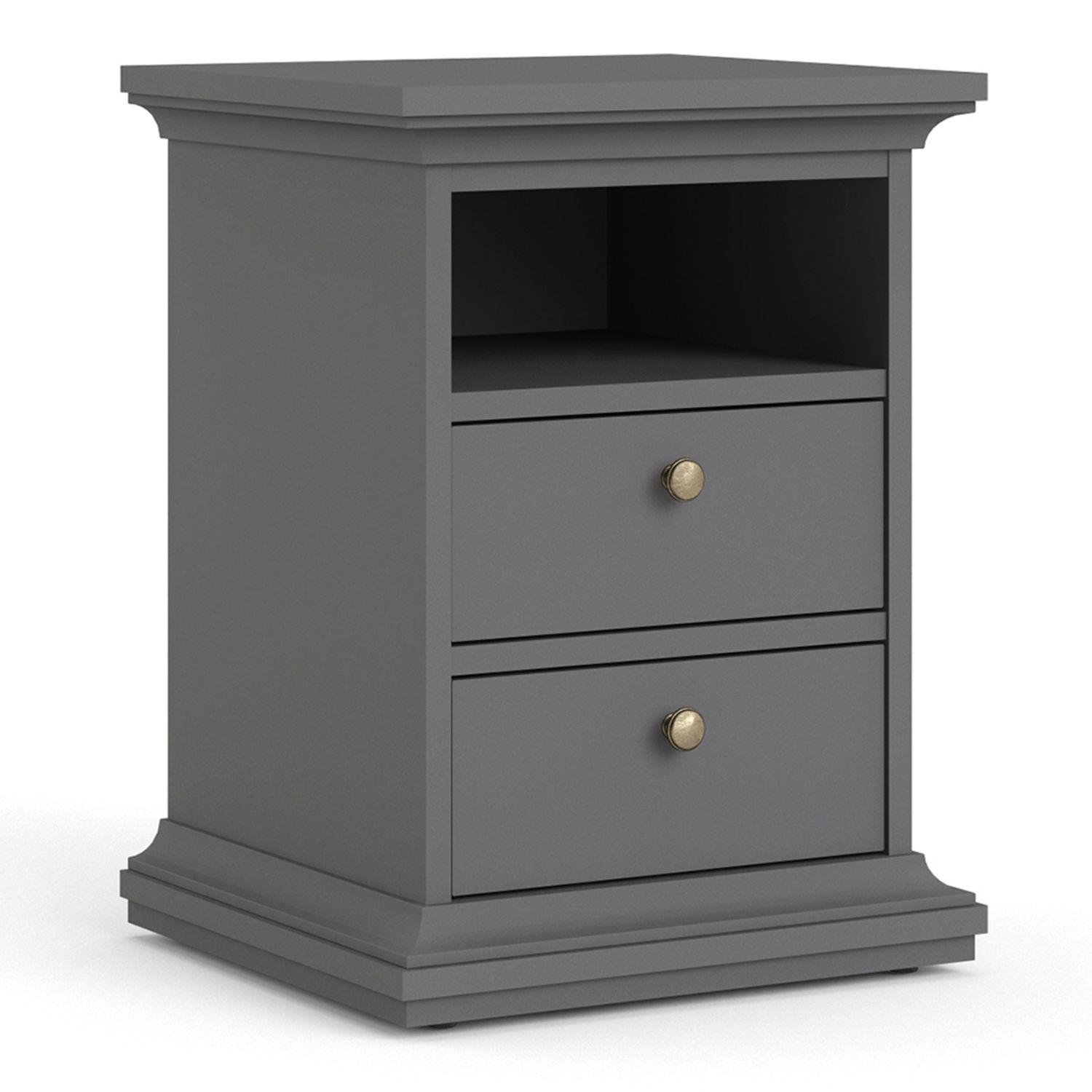 Bedside Table - PARIS 2 Drawer Nightstand Matt Grey 43.6cm