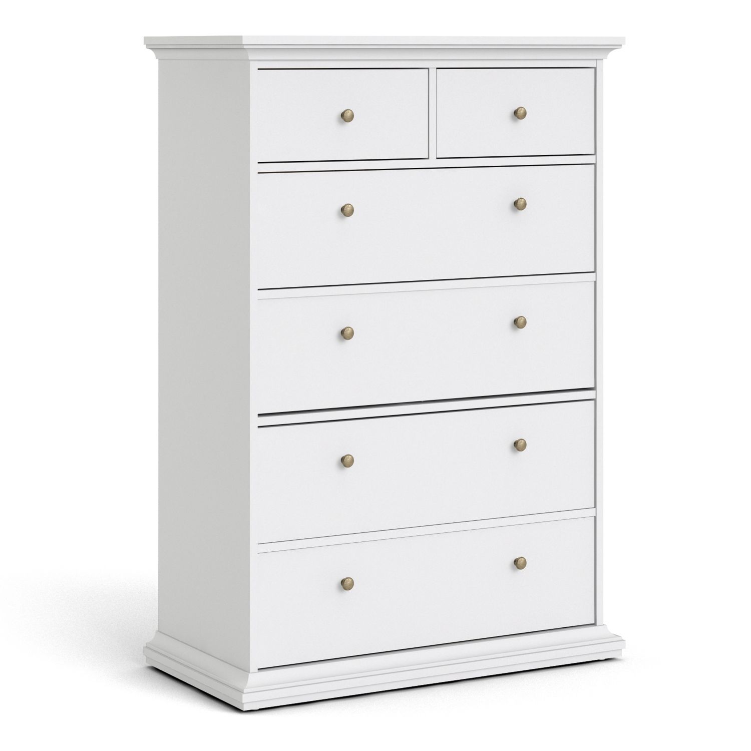 PORTHOPE White Chest of Drawers - Large-sized, 6 Drawers