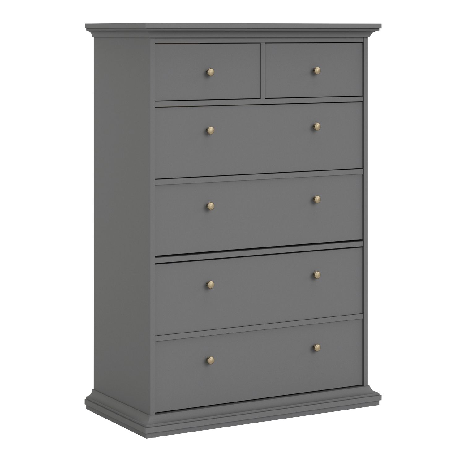 PORTHOPE Grey Chest of Drawers - Large-sized, 6 Drawers