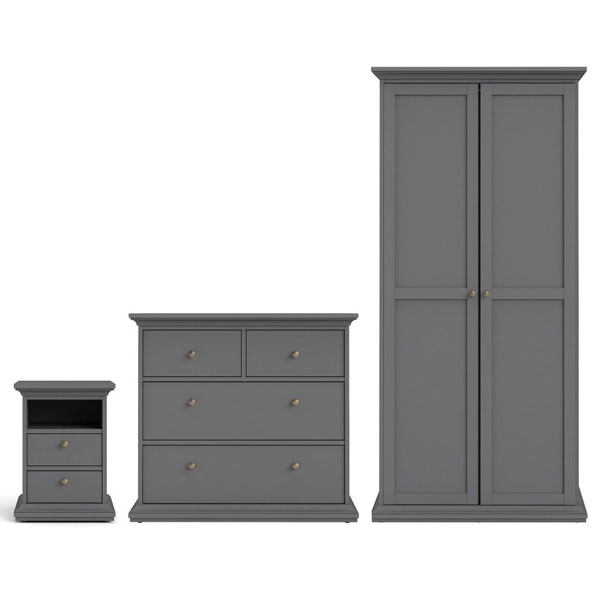 PORTHOPE 2 Door Wardrobe Set 3 Piece - Matt Grey
