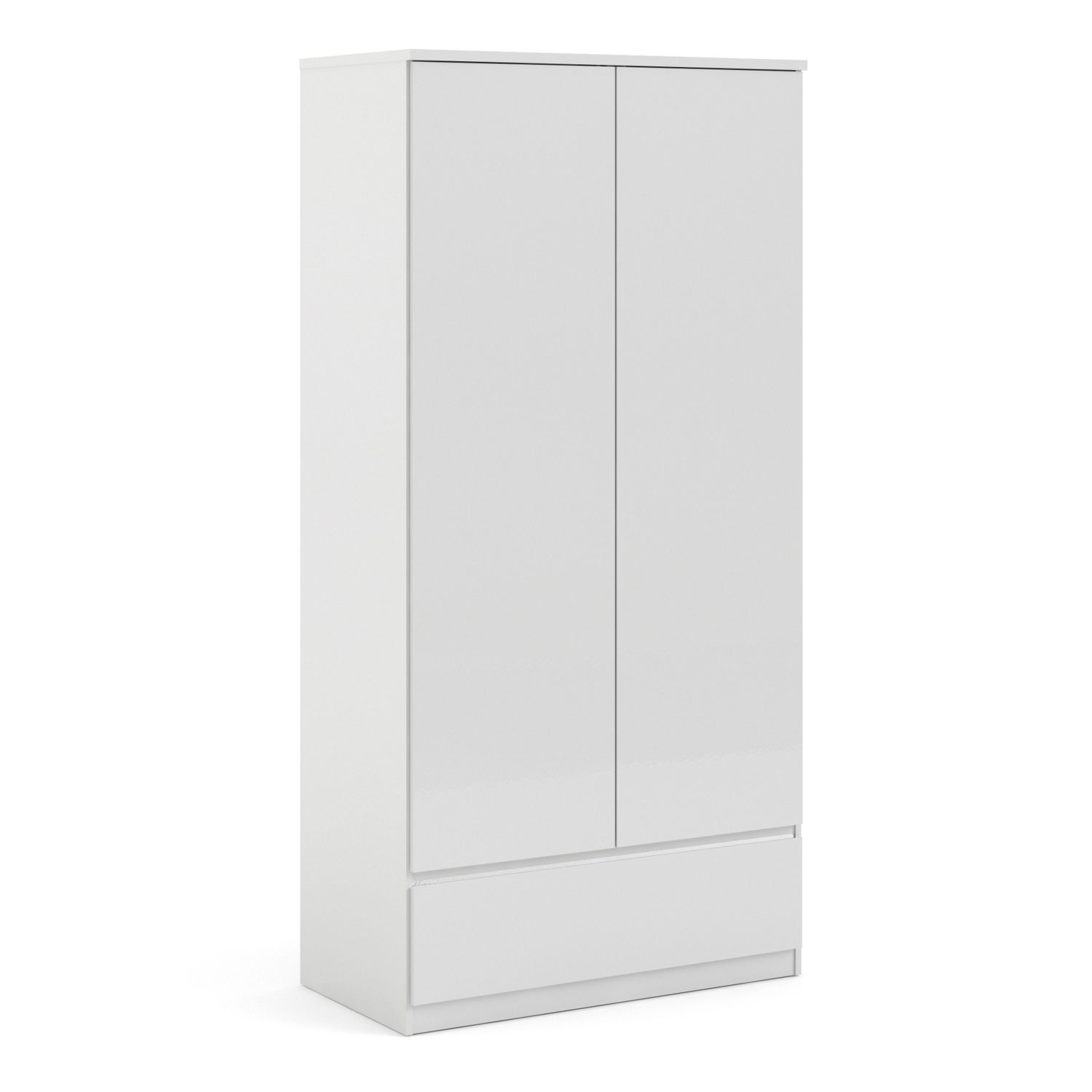 NANAIMO 2 Door 1 Drawer Kids Wardrobe White High Gloss - 98.9cm