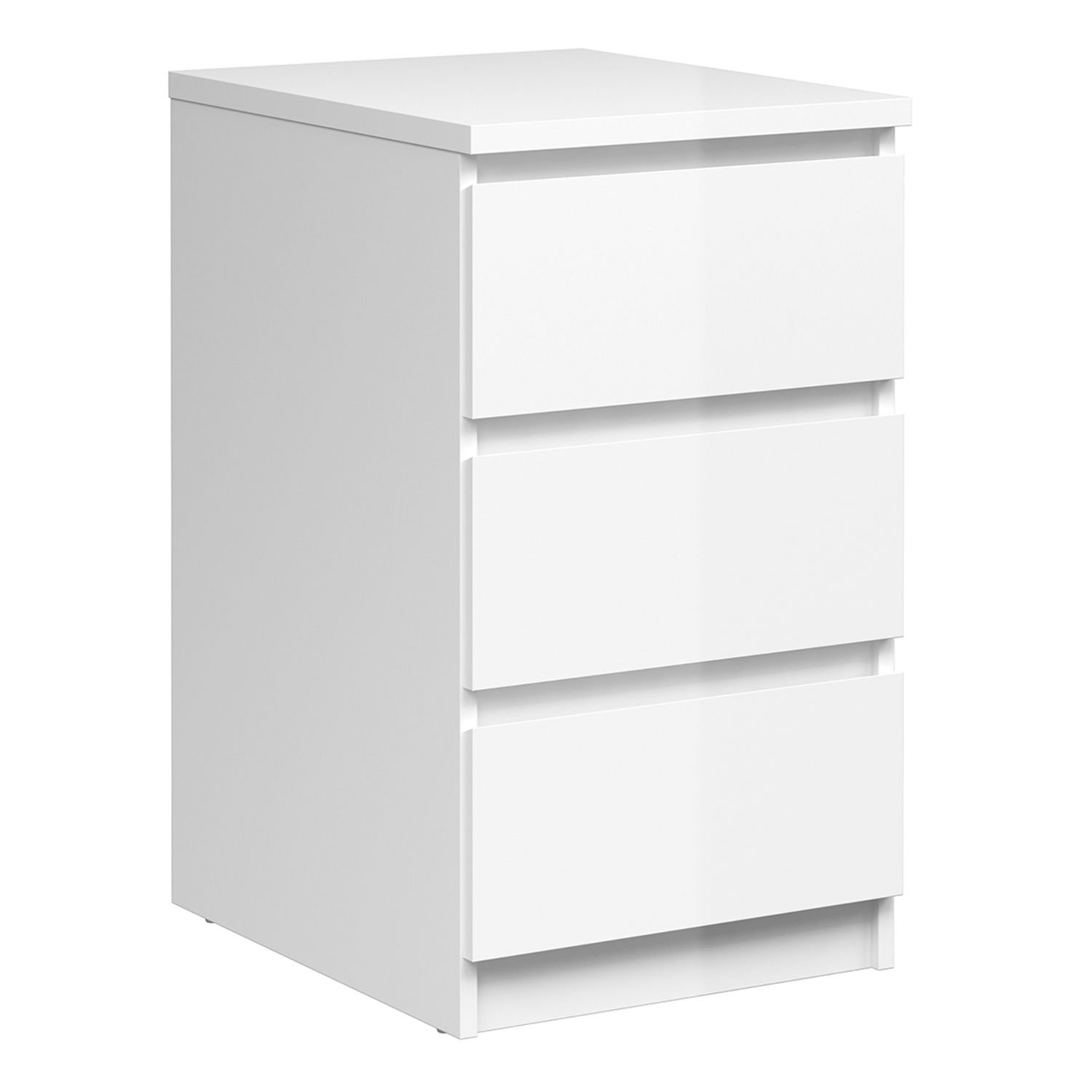 Bedside Table - NAIA 3 Drawer Nightstand White High Gloss 40.4cm