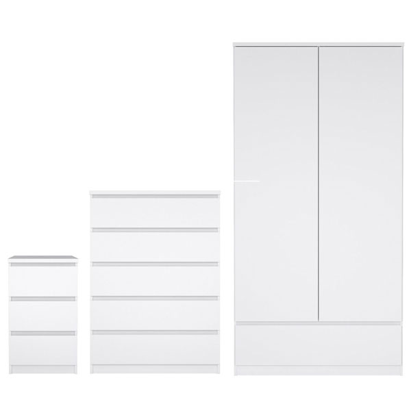 NANAIMO 2 Door Wardrobe Set 3 Piece - White