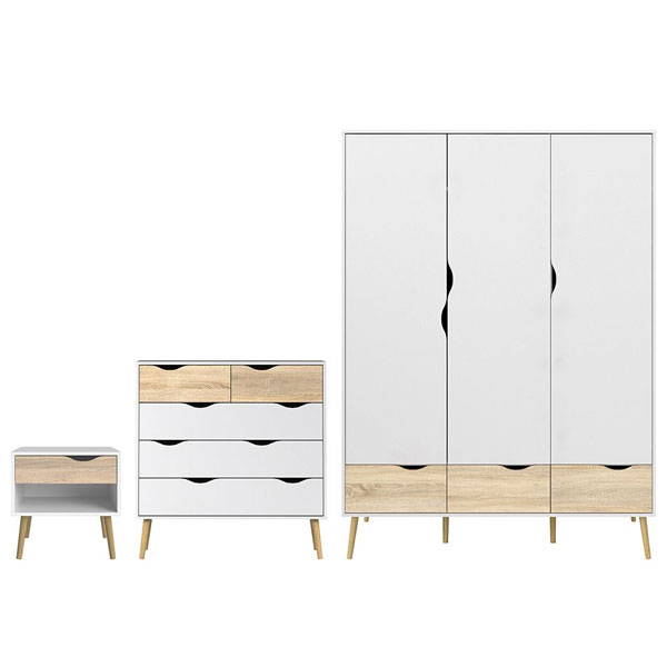 OSSETT 3 Door Wardrobe Set 3 Piece - White and Oak