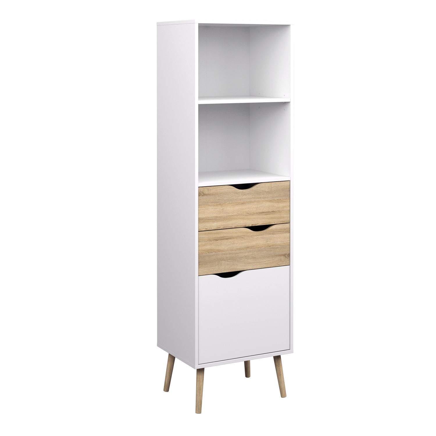 Oslo Bookcase 2 Drawers 1 Door in White and Oak - White and Oak