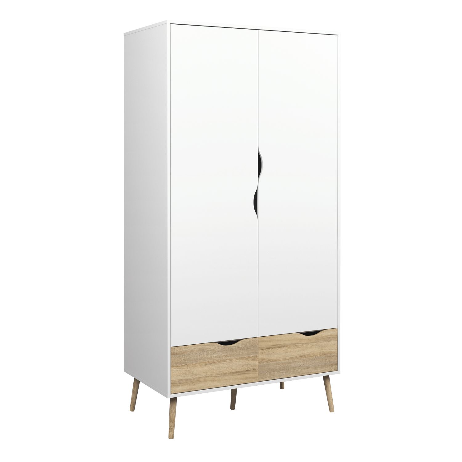 OSSETT 2 Door Kids Wardrobe with 2 Drawers White and Oak - 98.6cm