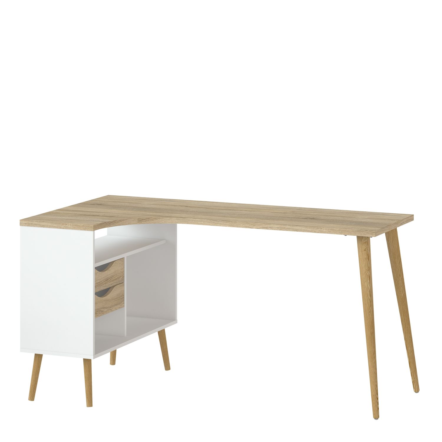 Oslo Desk 2 Drawer in White and Oak - White and Oak