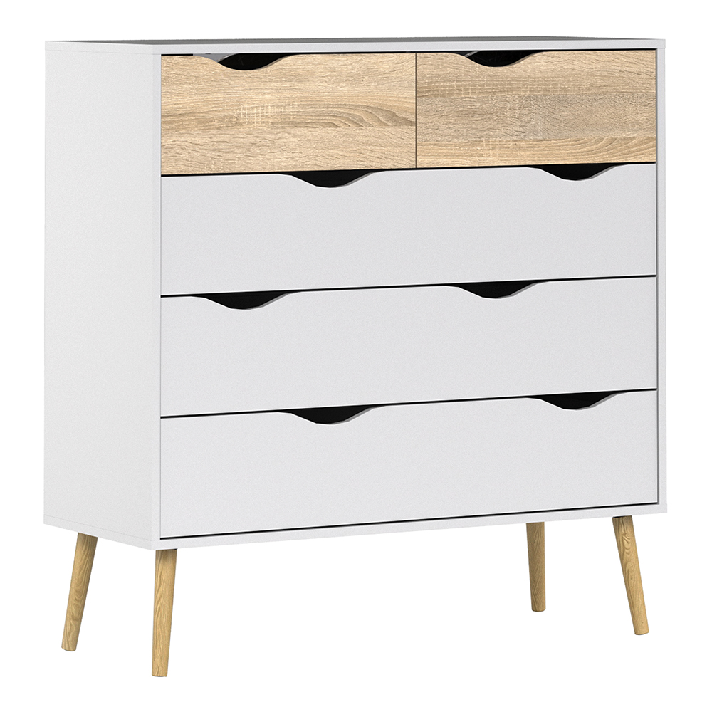 OSSETT IV White Chest of Drawers - Large-sized, 5 Drawers
