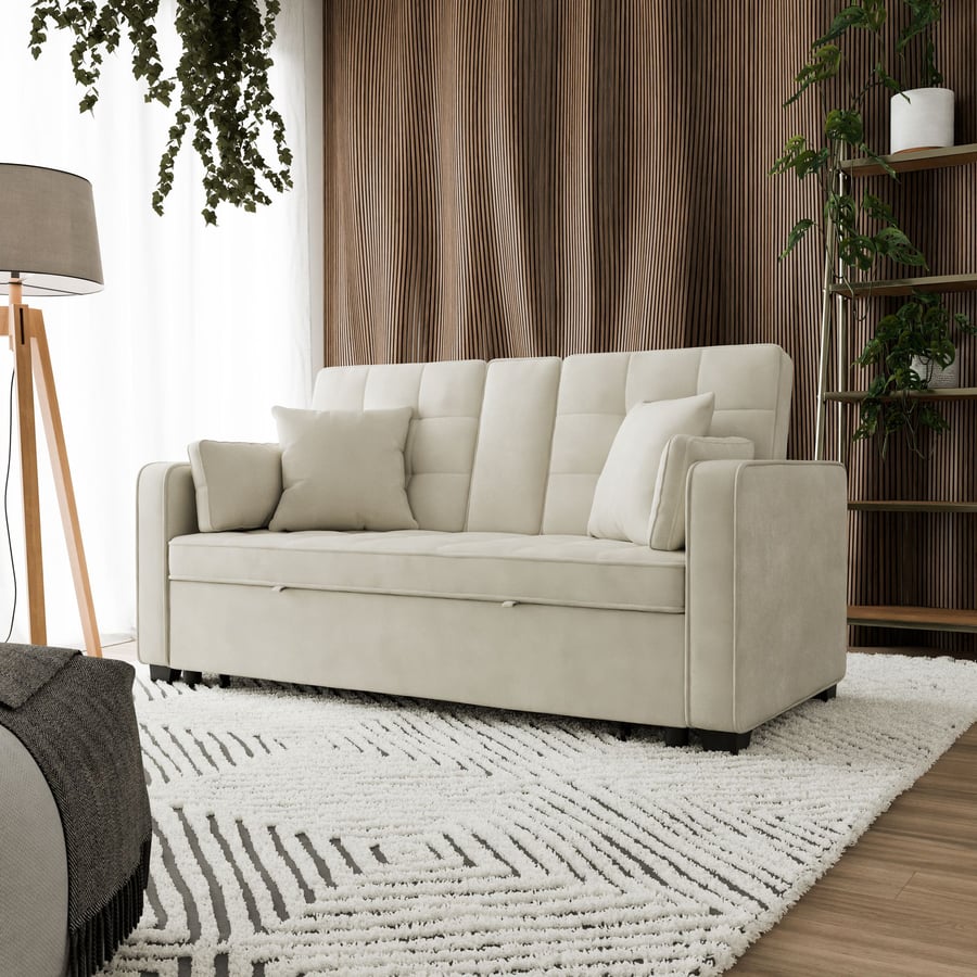 FARLOWE Fabric 2 Seater Sofa Bed - Cream