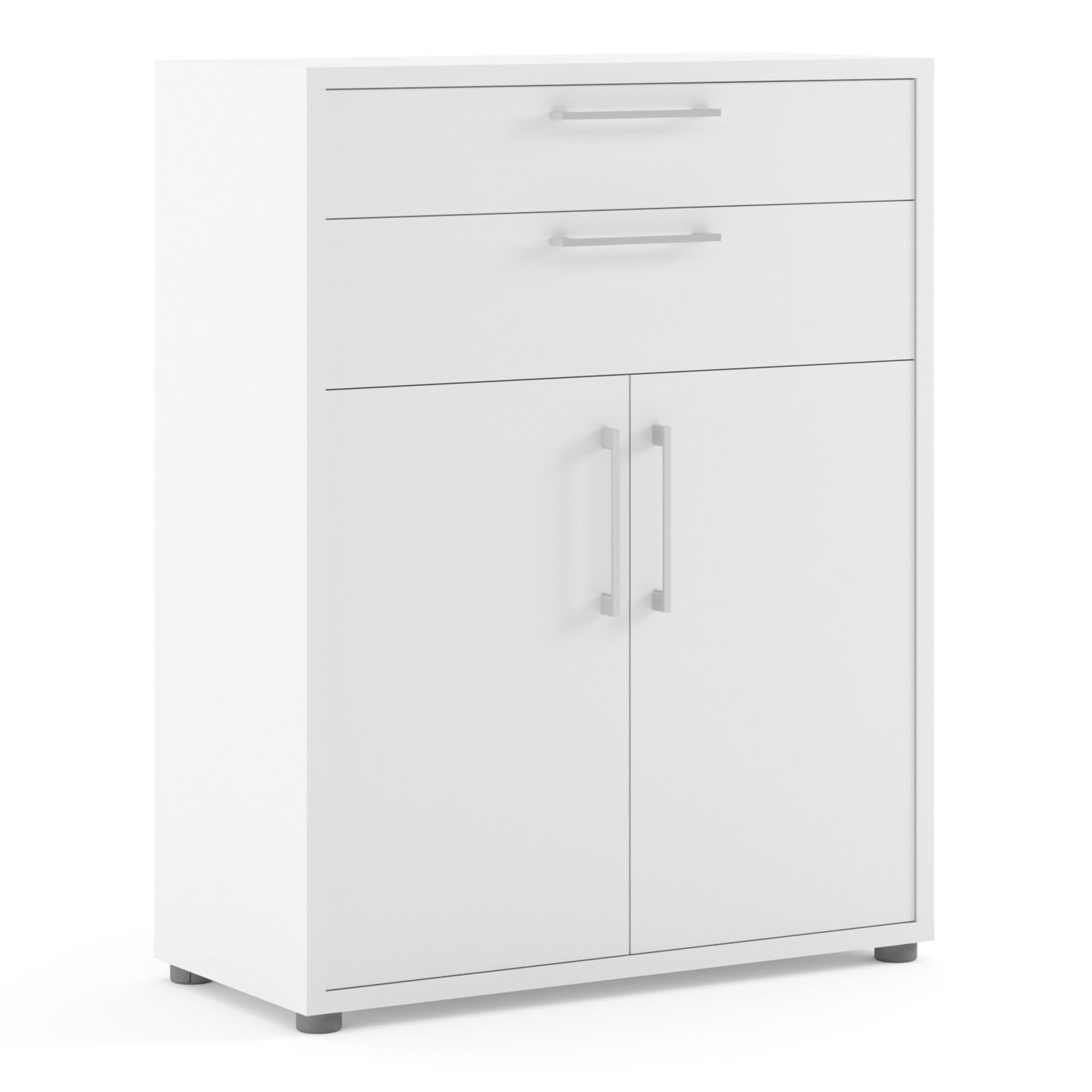 Prima Bookcase 1 Shelf With 2 Drawers And 2 Doors In White - White