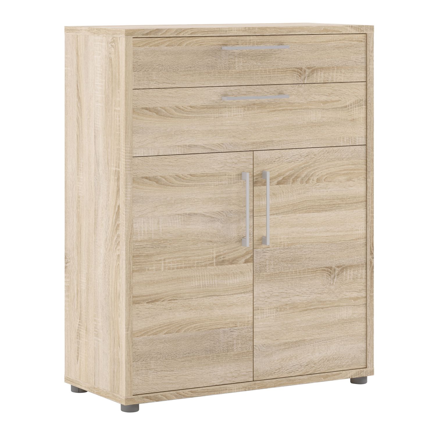 Prima Bookcase 2 Shelves with 2 Drawers and 2 Doors in Oak - Oak Effect