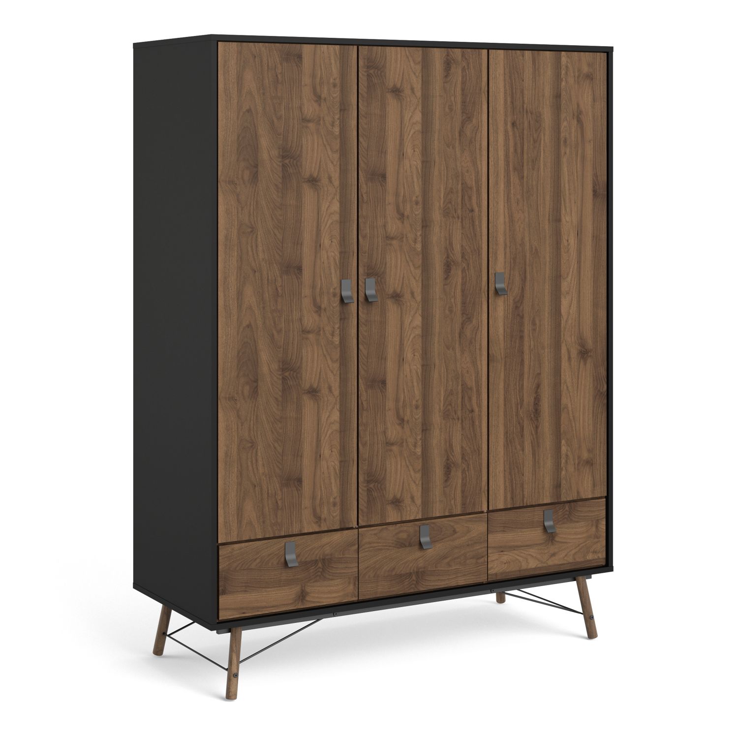 RYTON 3 Door Wardrobe Matt Black Walnut - 150.2cm