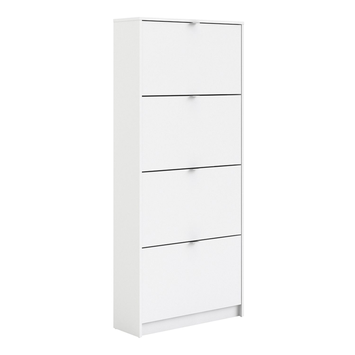 Shoe cabinet w. 4 tilting doors and 2 layers - White