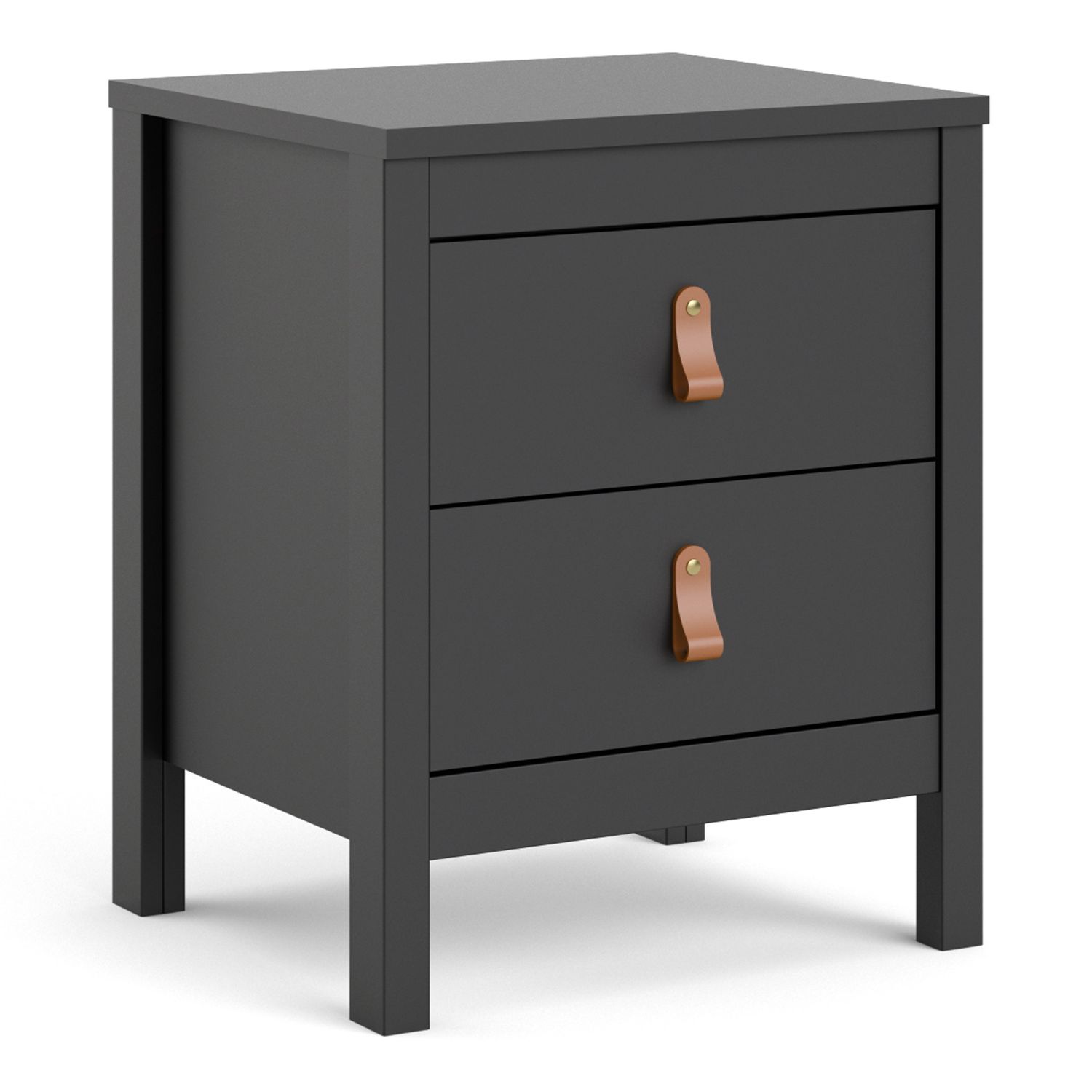 Bedside Table - BARCELONA 2 Drawer Nightstand Matt Black 43.6cm
