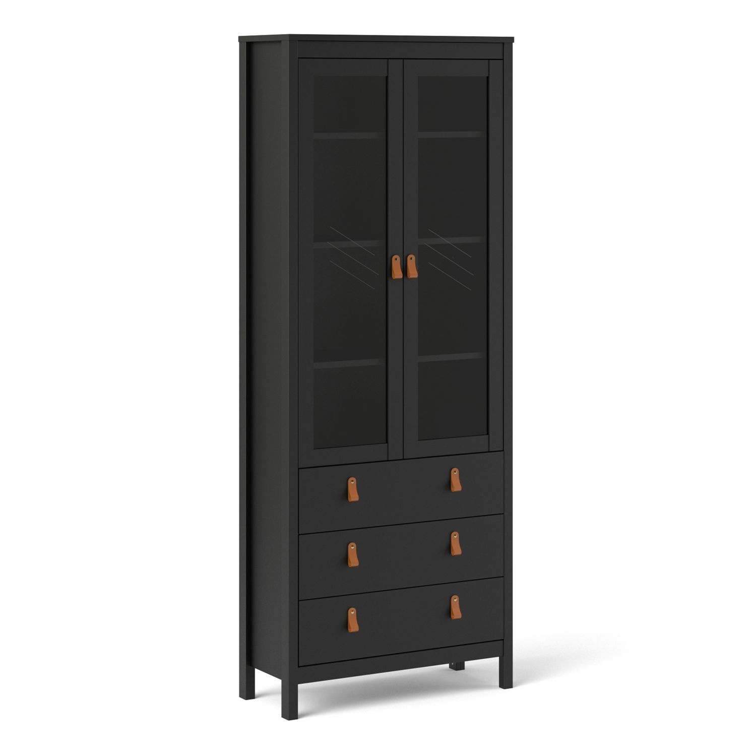 Barcelona China cabinet 2 doors w/glass + 3 drawers in Matt Black - Matt Black