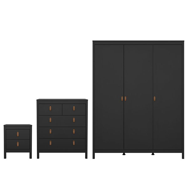 BURNLEY 3 Door Wardrobe Set 3 Piece - Matt Black
