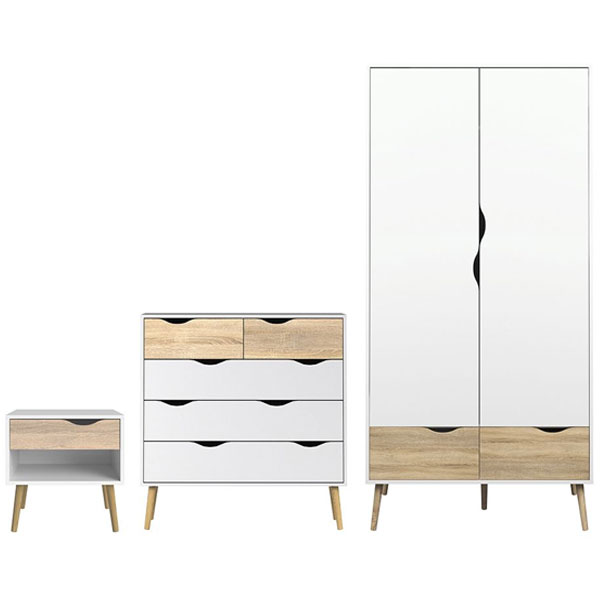 OSSETT 2 Door Wardrobe Set 3 Piece - White and Oak