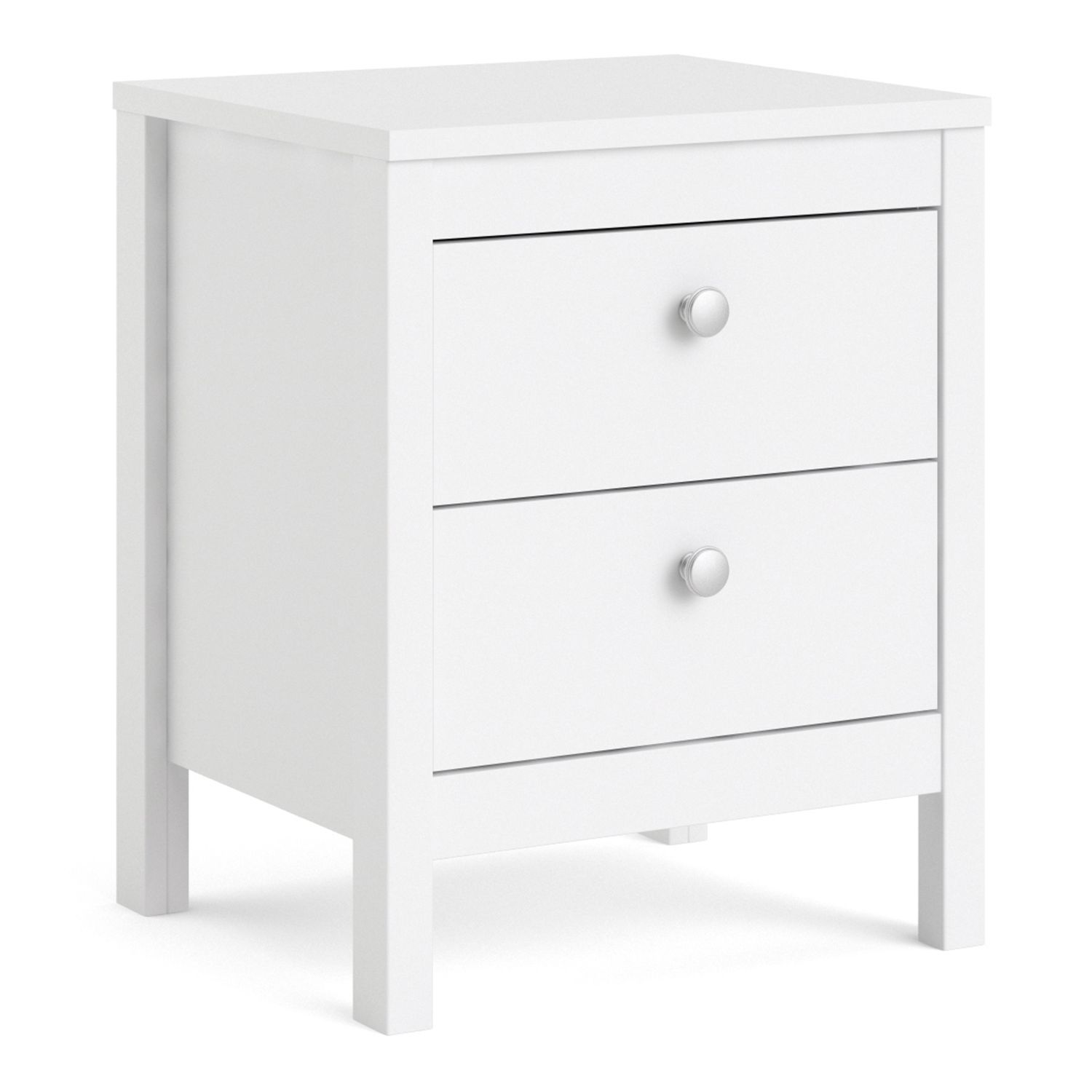 Bedside Table - MADRID 2 Drawer Nightstand White 43.6cm