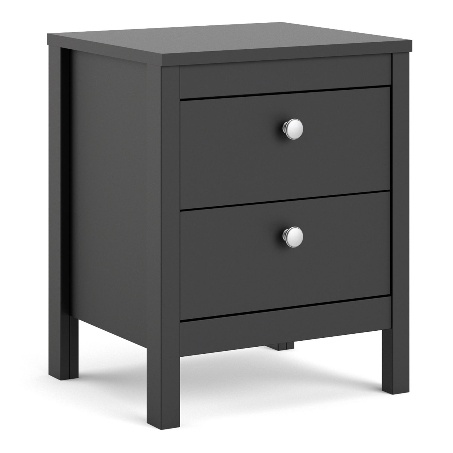 Bedside Table - MADRID 2 Drawer Nightstand Matt Black 43.6cm