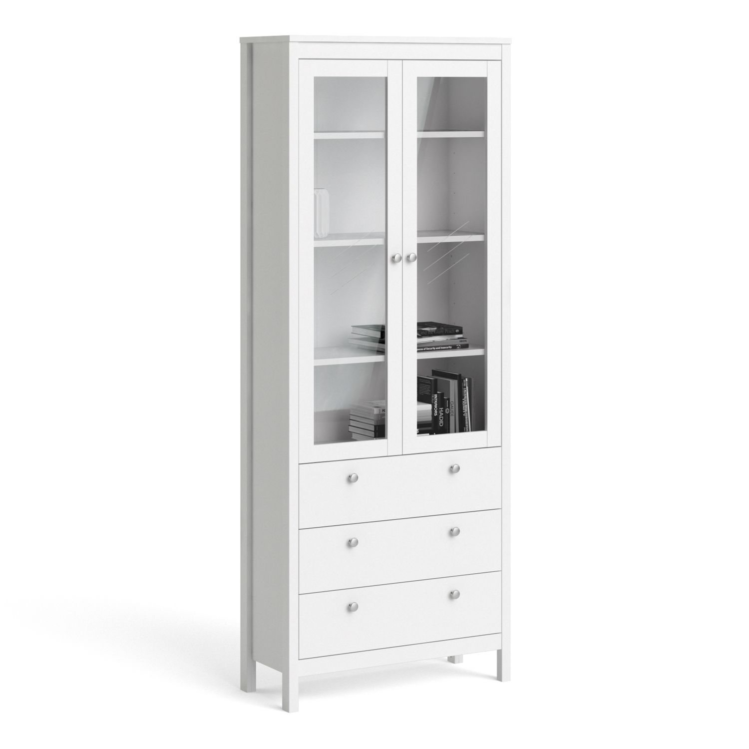 Madrid China cabinet 2 doors w/glass + 3 drawers in White - White