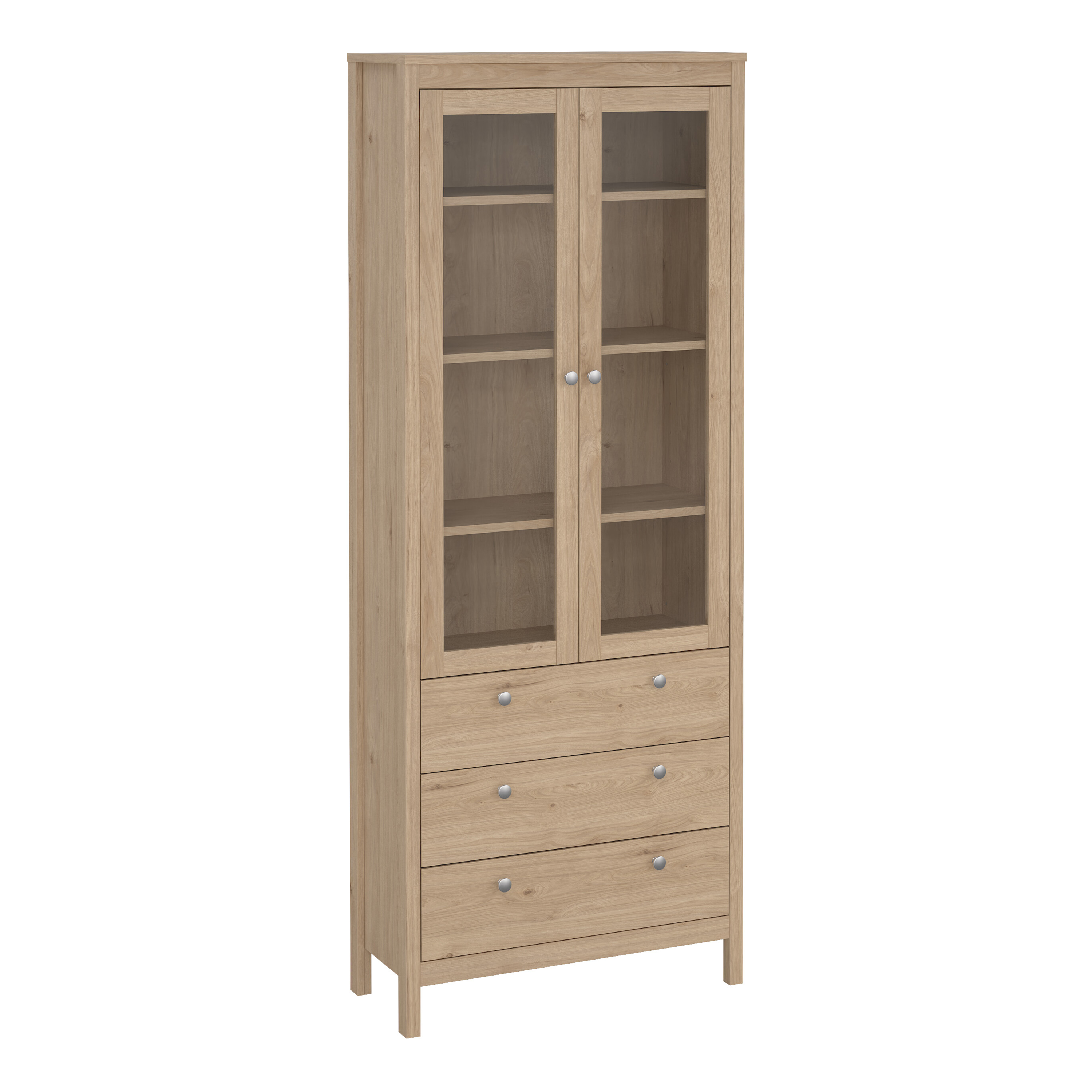MEMPHIS China Cabinet 2 Doors with Glass + 3 Drawers in Jackson Hickory Oak