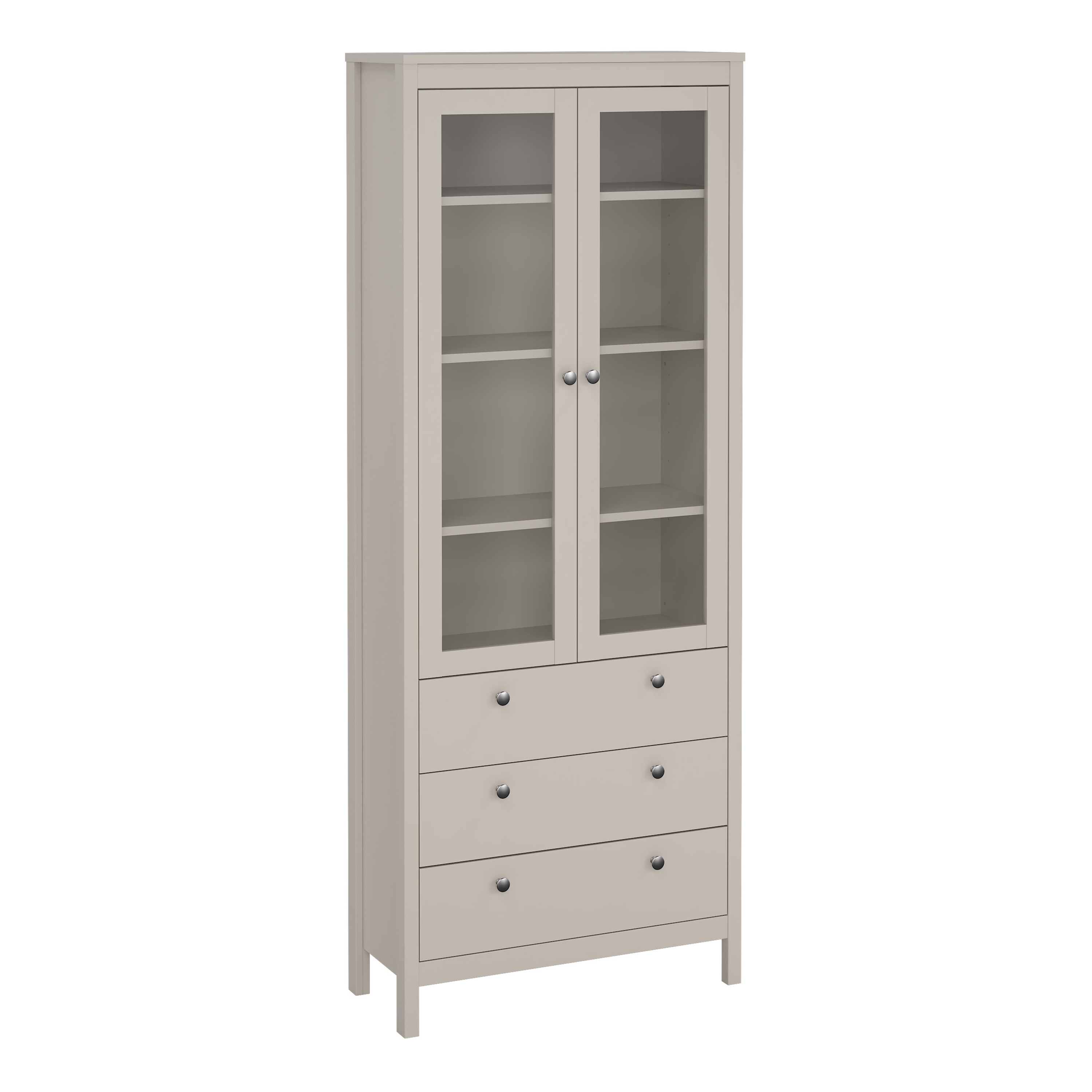 MEMPHIS China Cabinet 2 Glass Doors with 3 Drawers in Beige