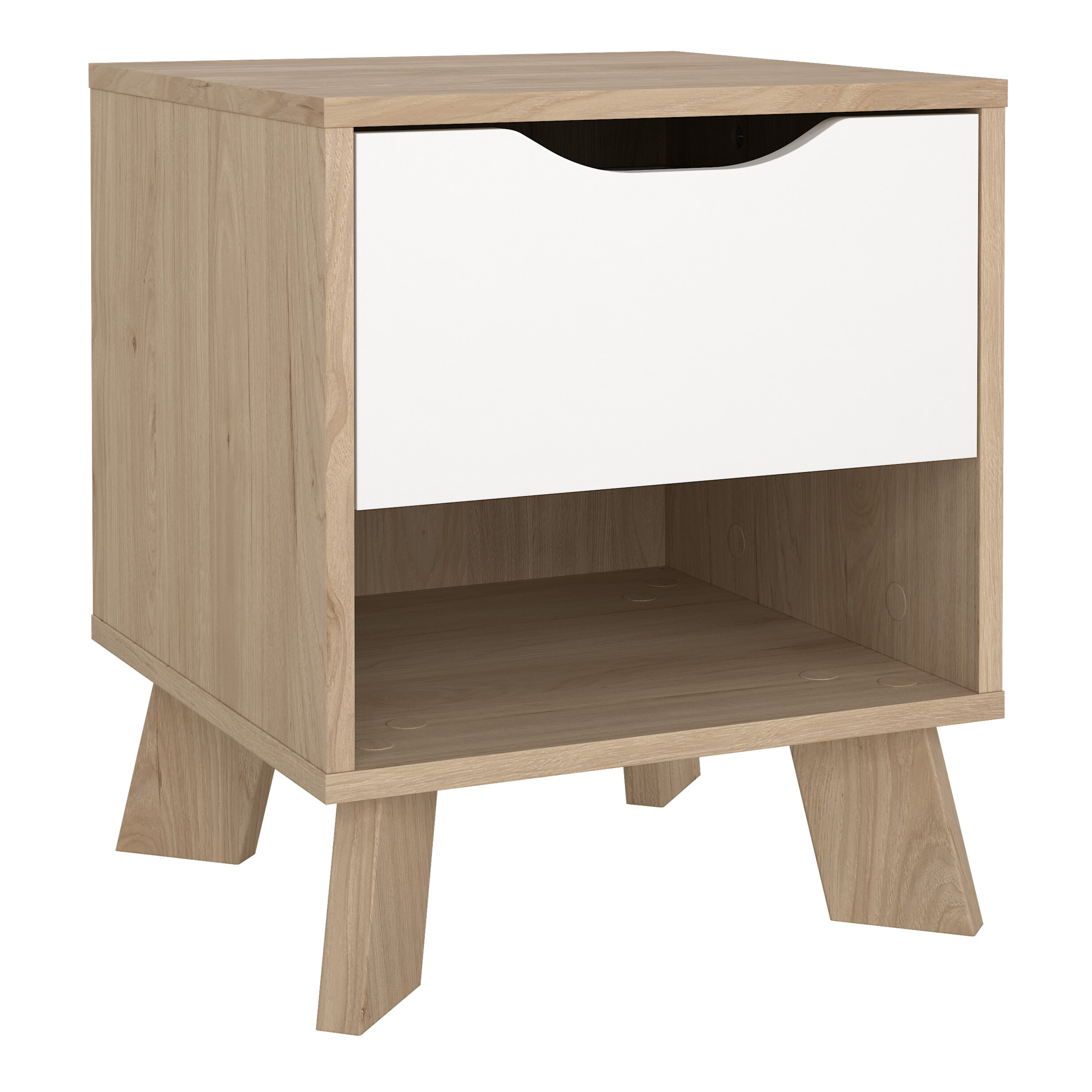 Bedside Table - IKRON Nightstand 1 Drawer in Jackson Hickory and White 40cm