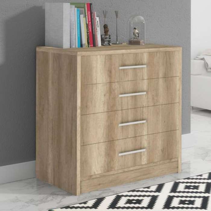 AVERTON Medium Oak Finish Chest of Drawers - Medium-sized, 4 Drawers
