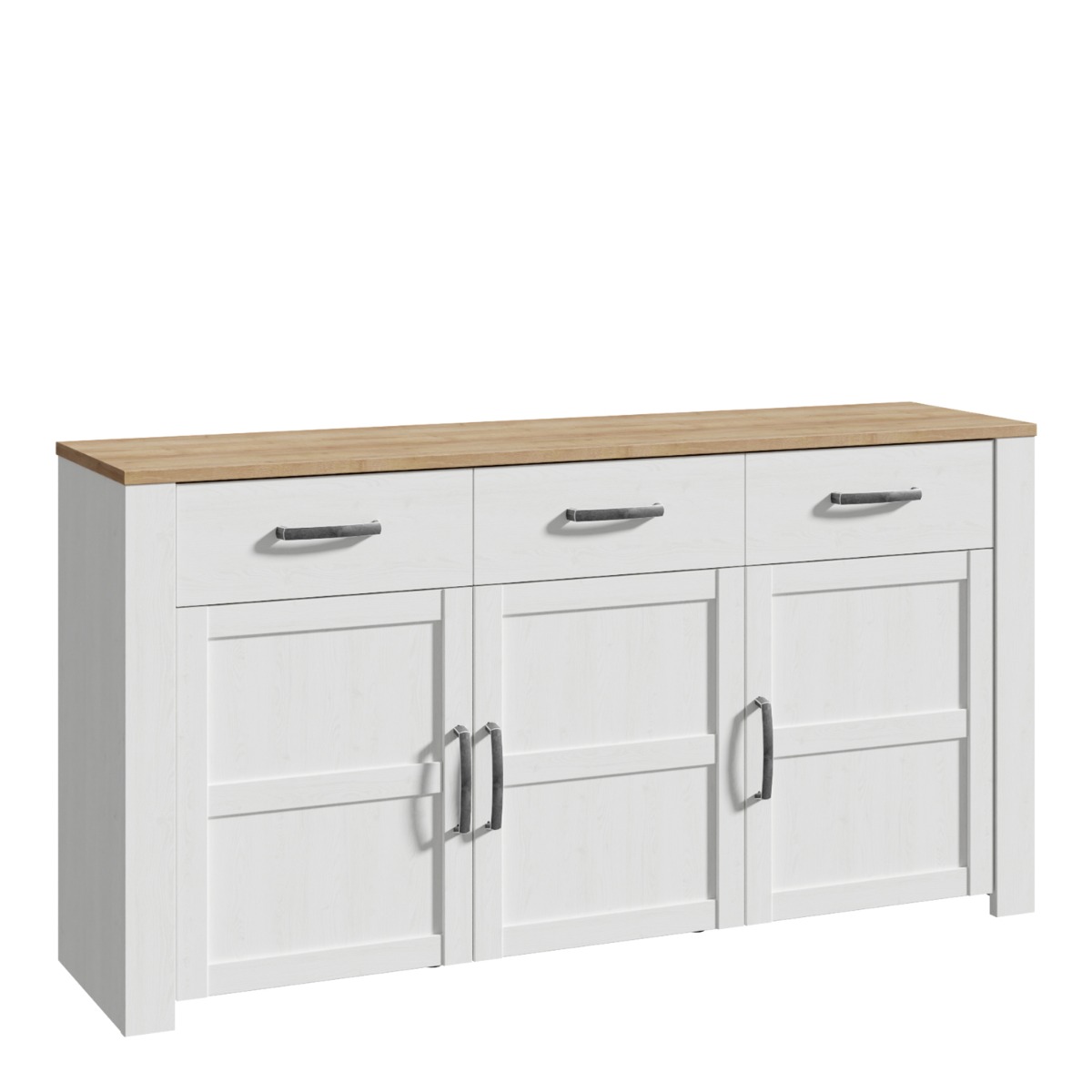 Karen Riviera Oak Top 3 Door Sideboard with 3 Drawers - White