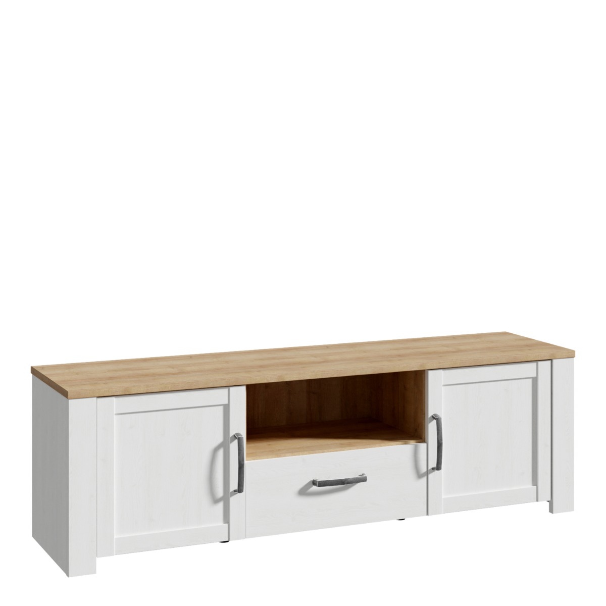 Karen Riviera Oak Top 2 Door TV Unit with Drawer - White