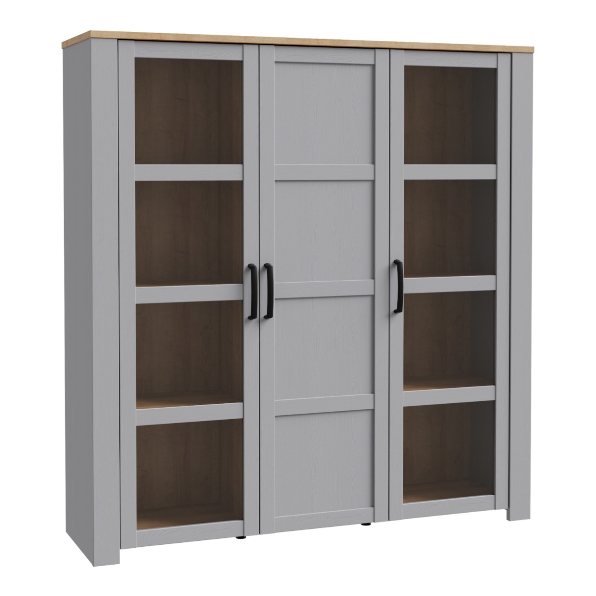 Karen Riviera Oak Top 3 Door Large Display Cabinet - Grey