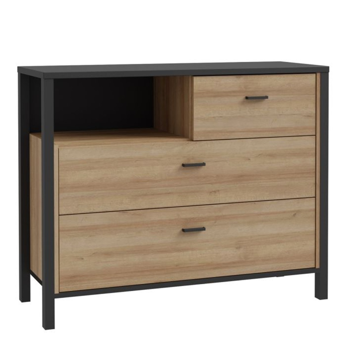 HUNTLY Oak Finish Chest of Drawers - Medium-sized, 3 Drawers