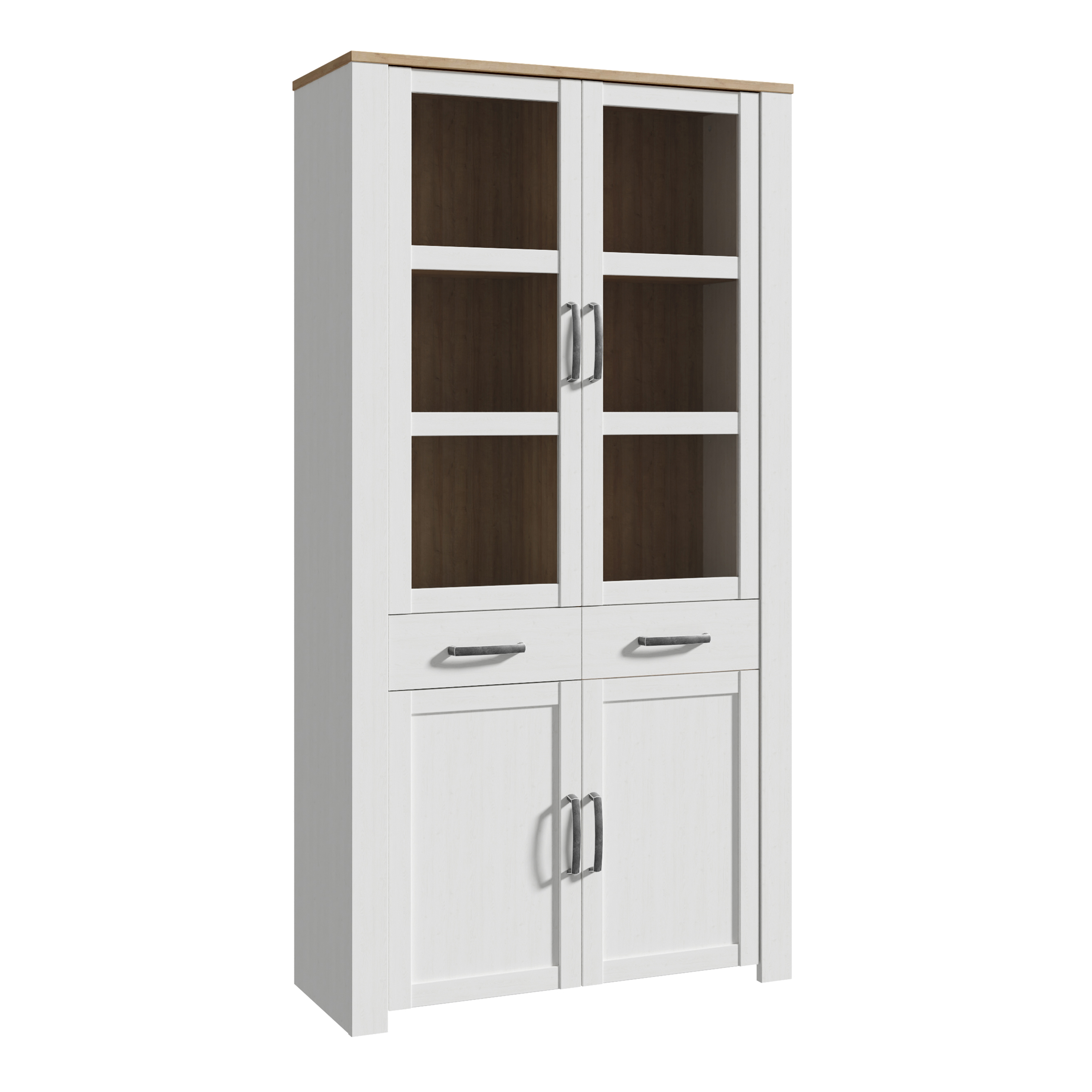 BUENOS Display Cabinet 4 Door 1 Drawer in Oak/White