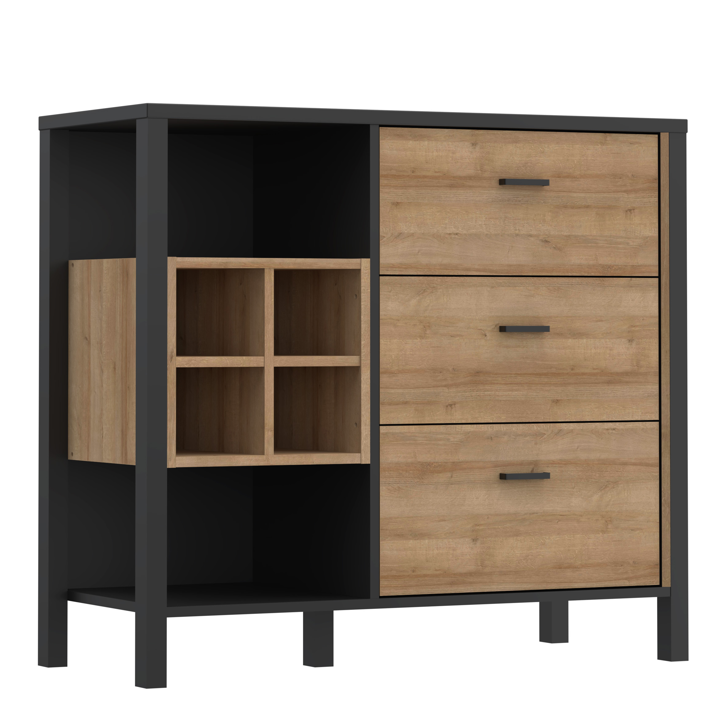 HUNTLY Black Chest of Drawers - Medium-sized, 3 Drawers
