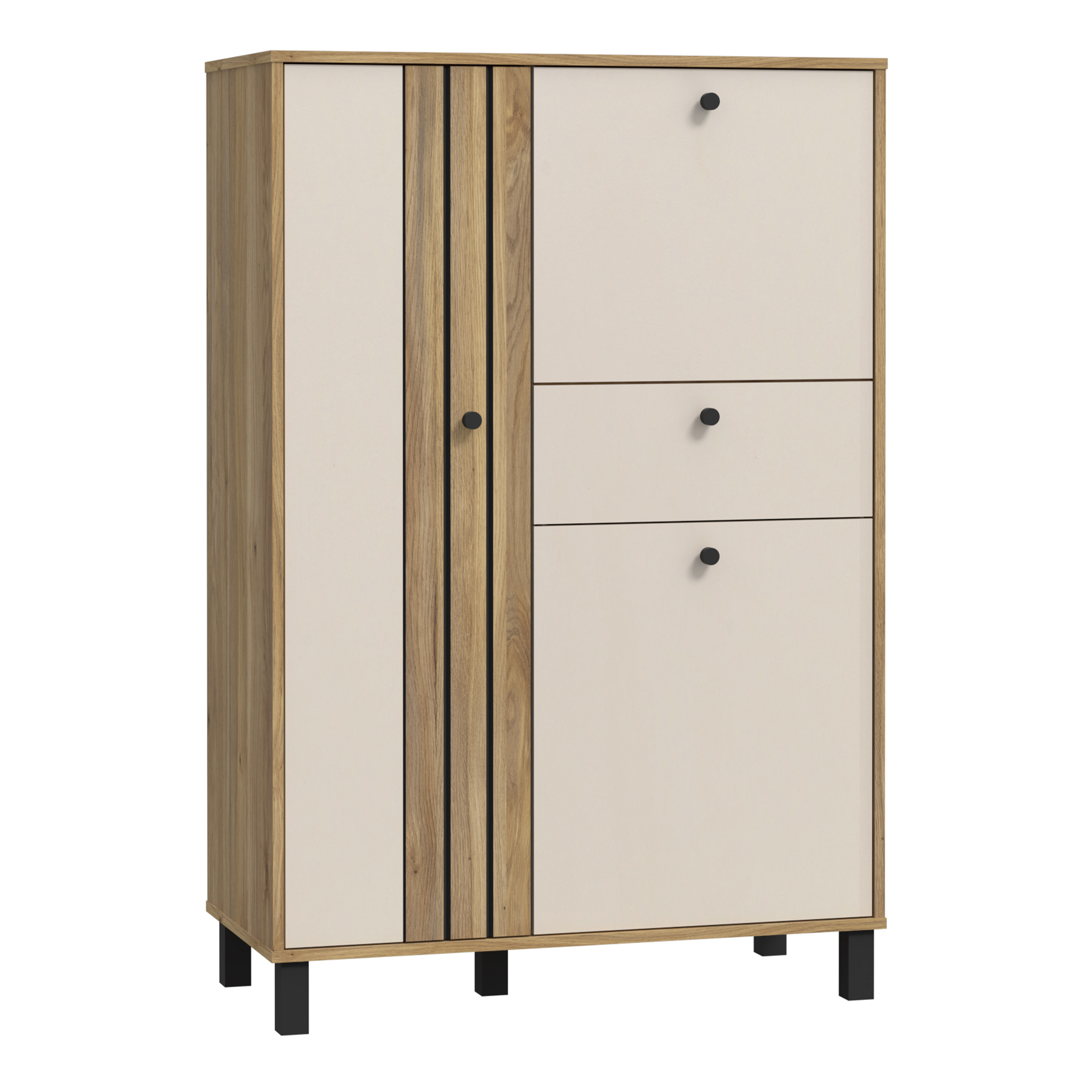 GABON 3 Door 1 Drawer Cabinet In Cream and Oak