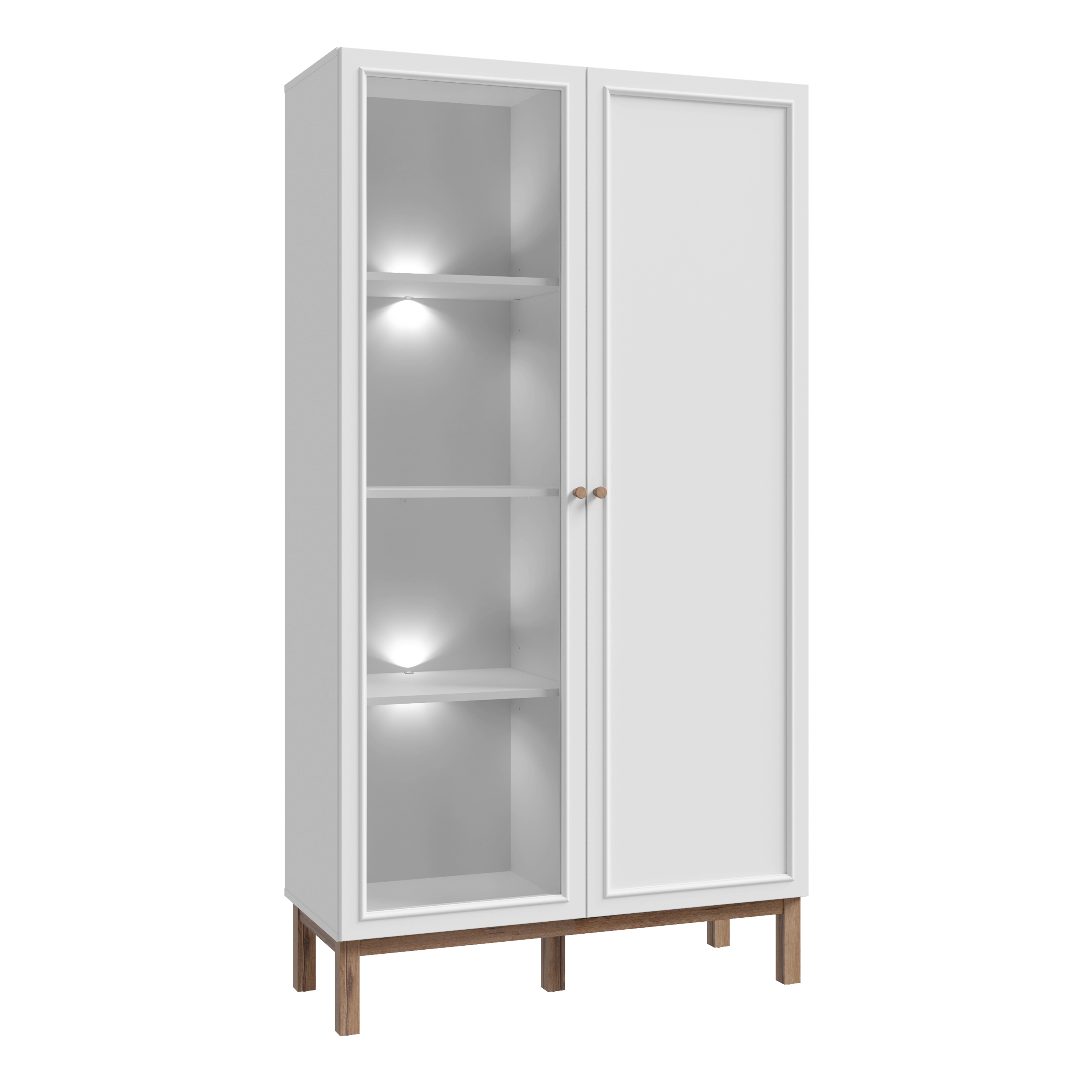WOFUS Display Cabinet with 1 Door and 1 Glass Door in Light Grey and Oak inc LED Lighting