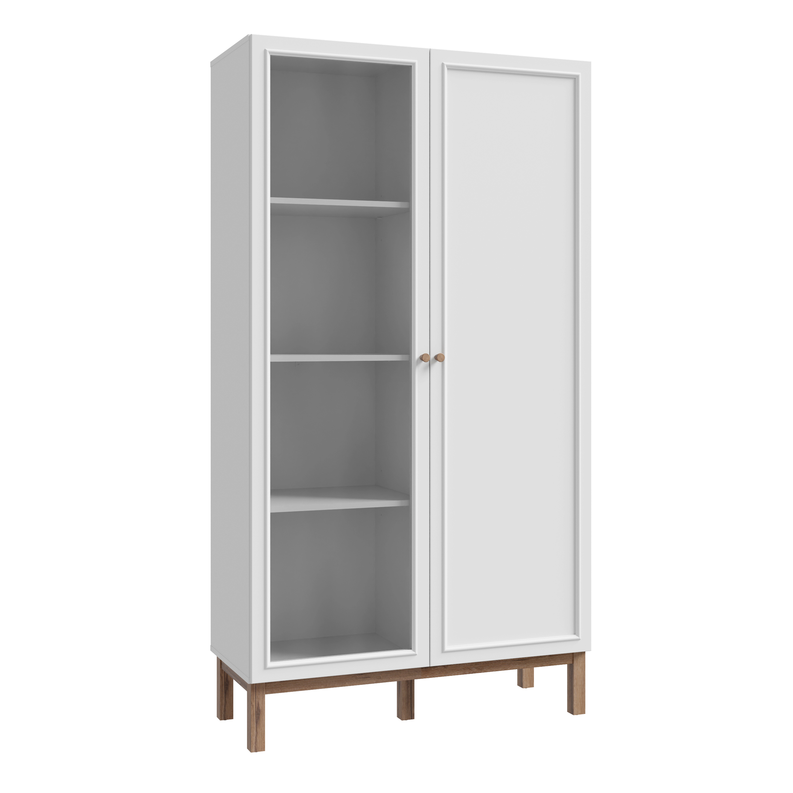 WOFUS Display Cabinet with 1 Door and 1 Glass Door in Light Grey and Oak