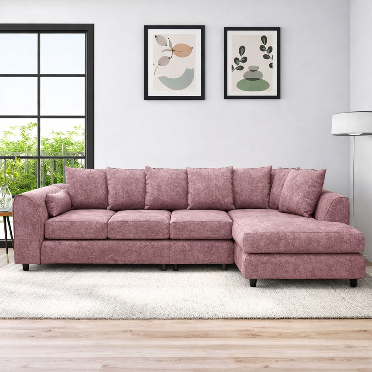 LORVANI Fabric Large 5 Seater Scatterback Corner Sofa - L Shaped - Right Hand Facing - Pink