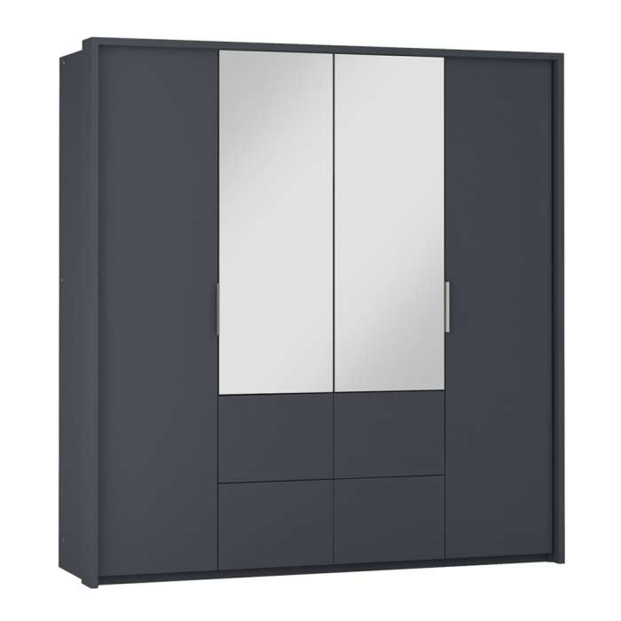 NORVYN 2 Door Mirrored Wardrobe with 4 Drawers Grey - 208cm
