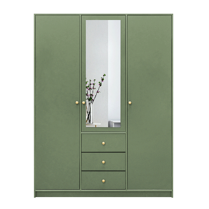 ELVIRO 3 Door Mirrored Wardrobe with 3 Drawers Green - 149cm