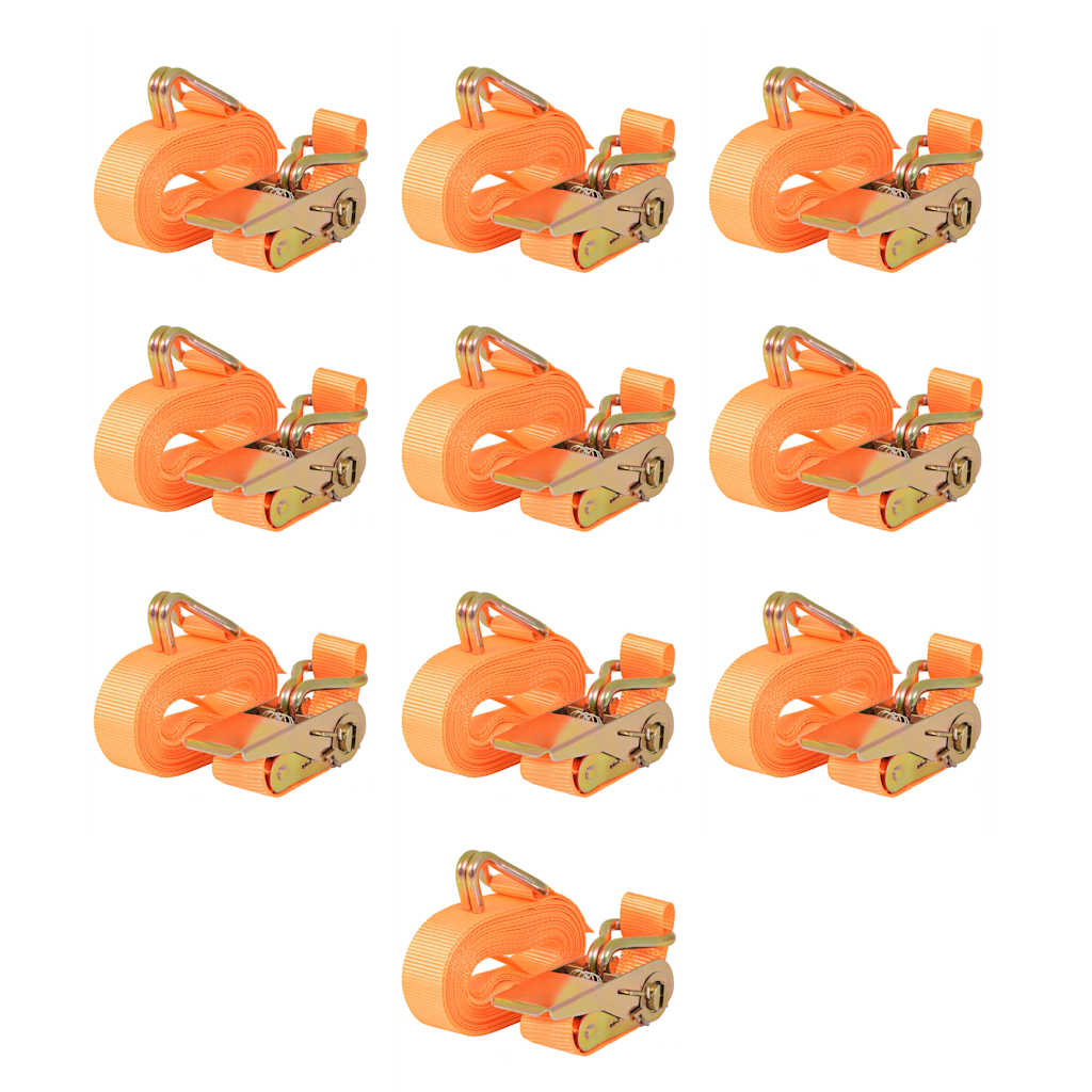 Ratchet Tie Down Straps 10Pcs 0.4 Tonnes 6mx25mm Orange