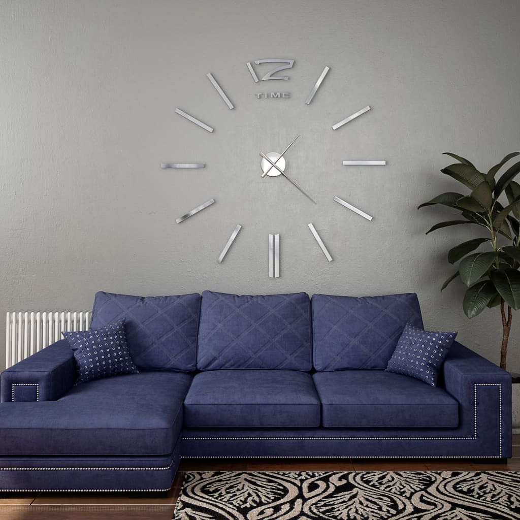 3D Wall Clock Modern Design 100cm XXL Silver