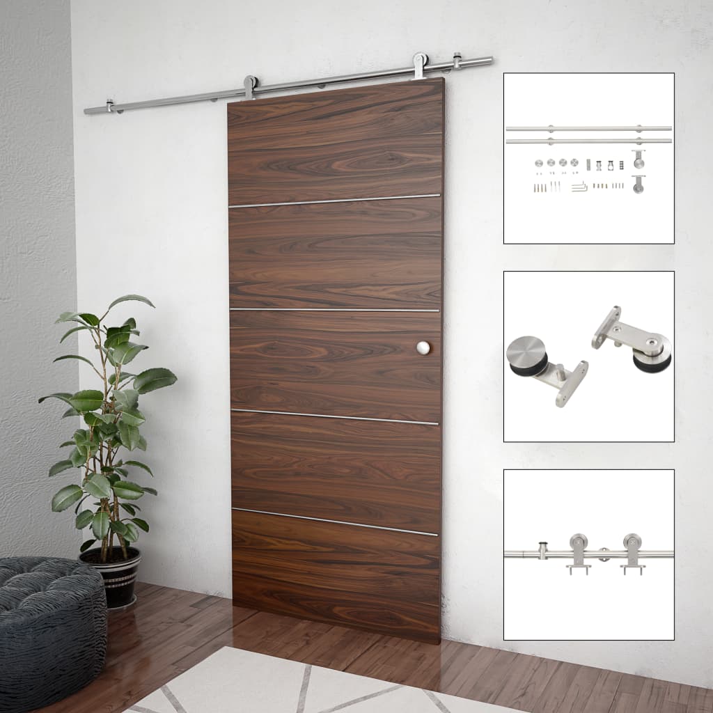 Sliding Door Hardware Kit 183cm Stainless Steel Silver