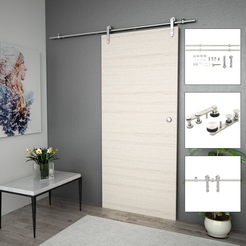 Sliding Door Hardware Kit 183cm Stainless Steel Silver