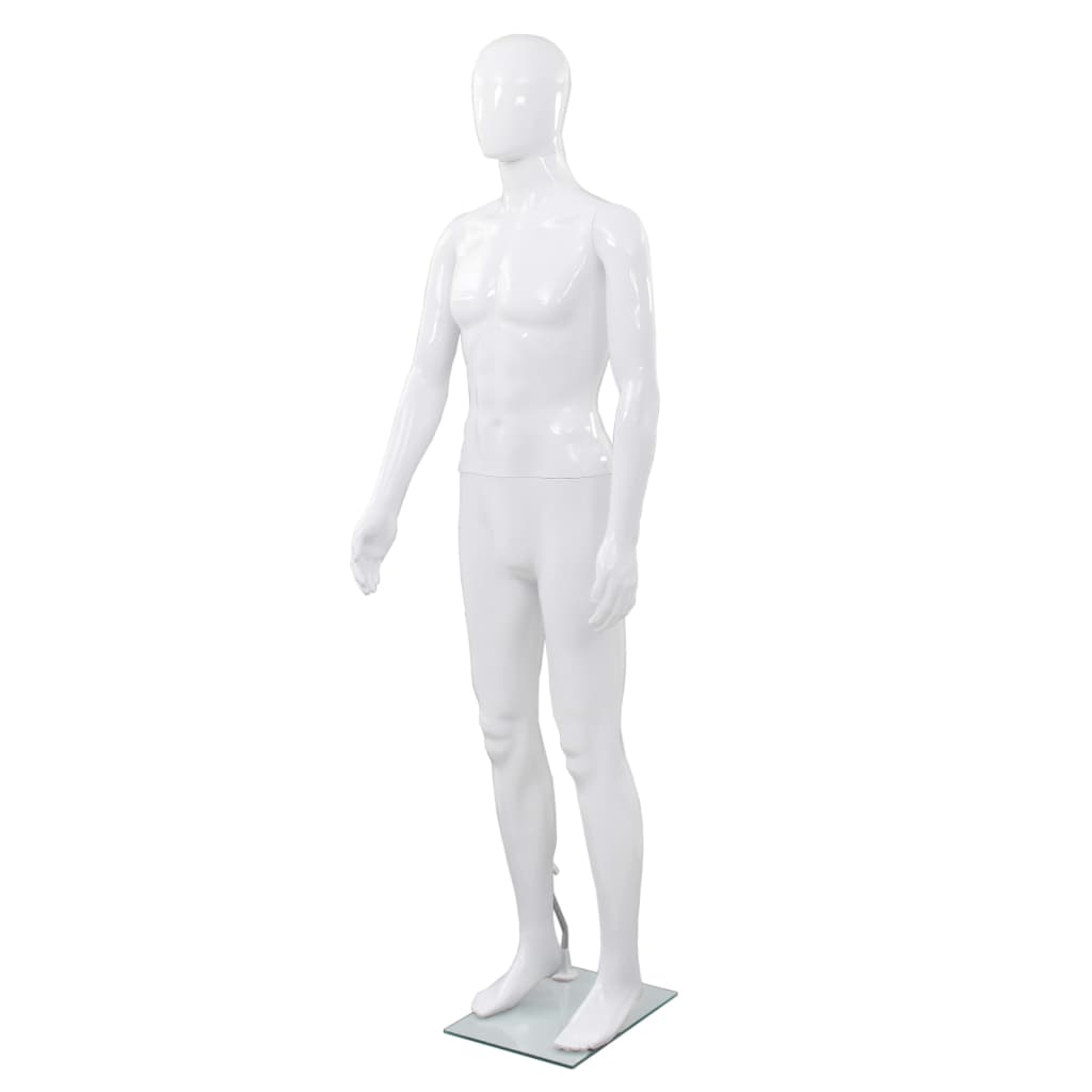 Full Body Male Mannequin with Glass Base Glossy White 185cm
