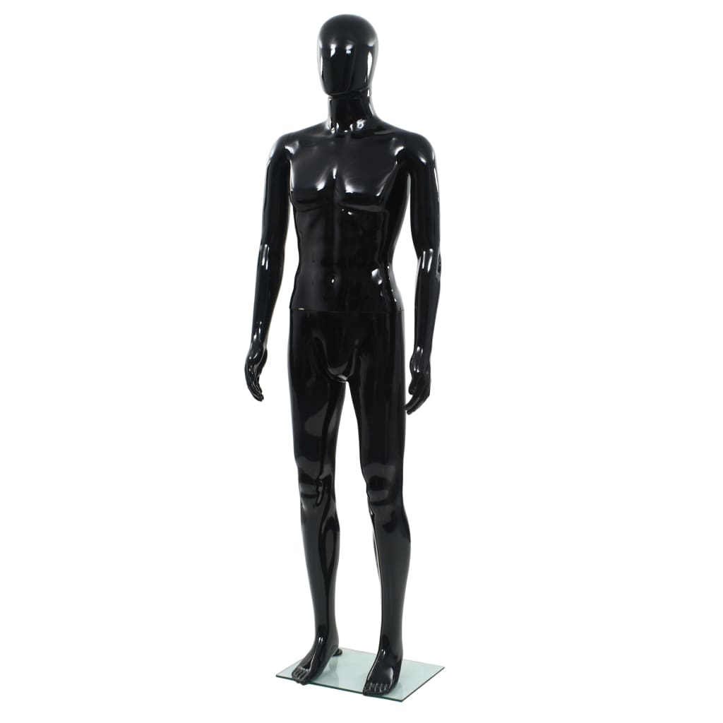 Full Body Male Mannequin with Glass Base Glossy Black 185cm