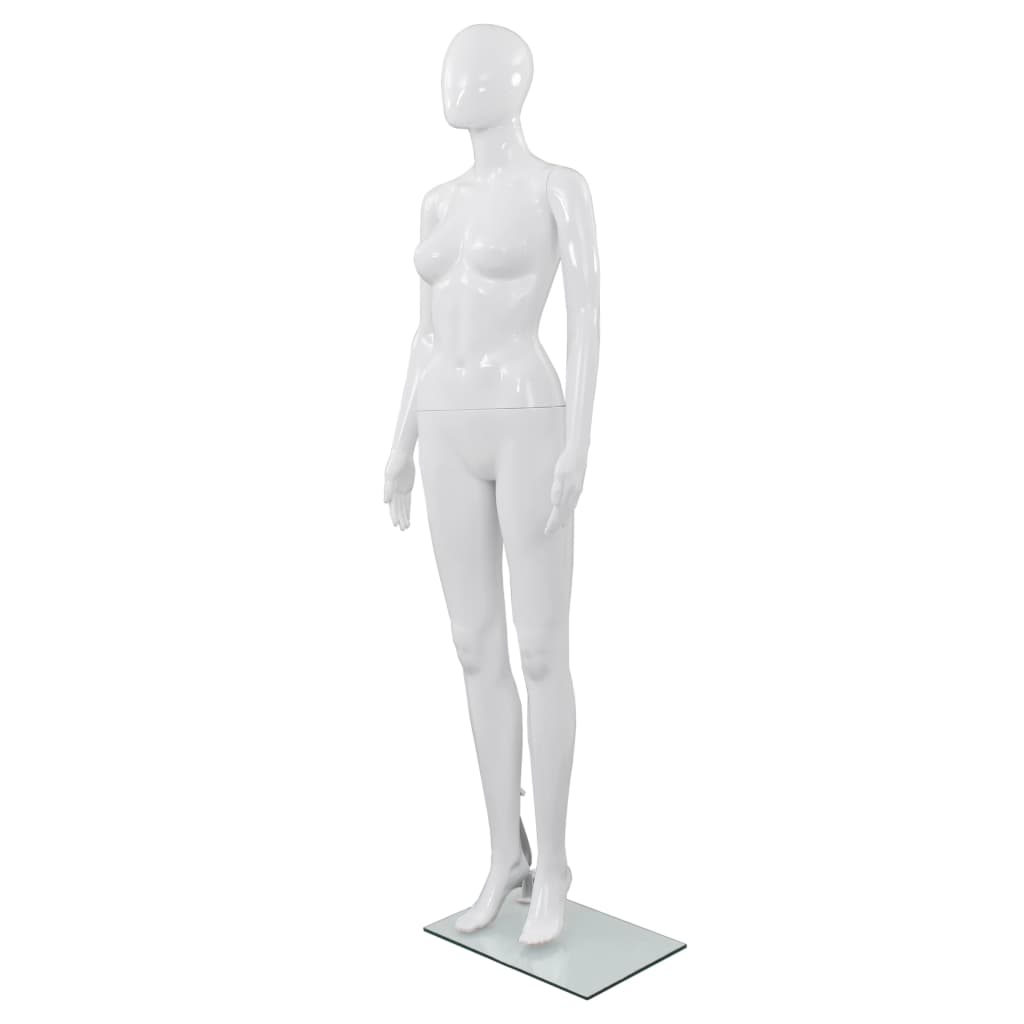 Full Body Female Mannequin with Glass Base Glossy White 175cm