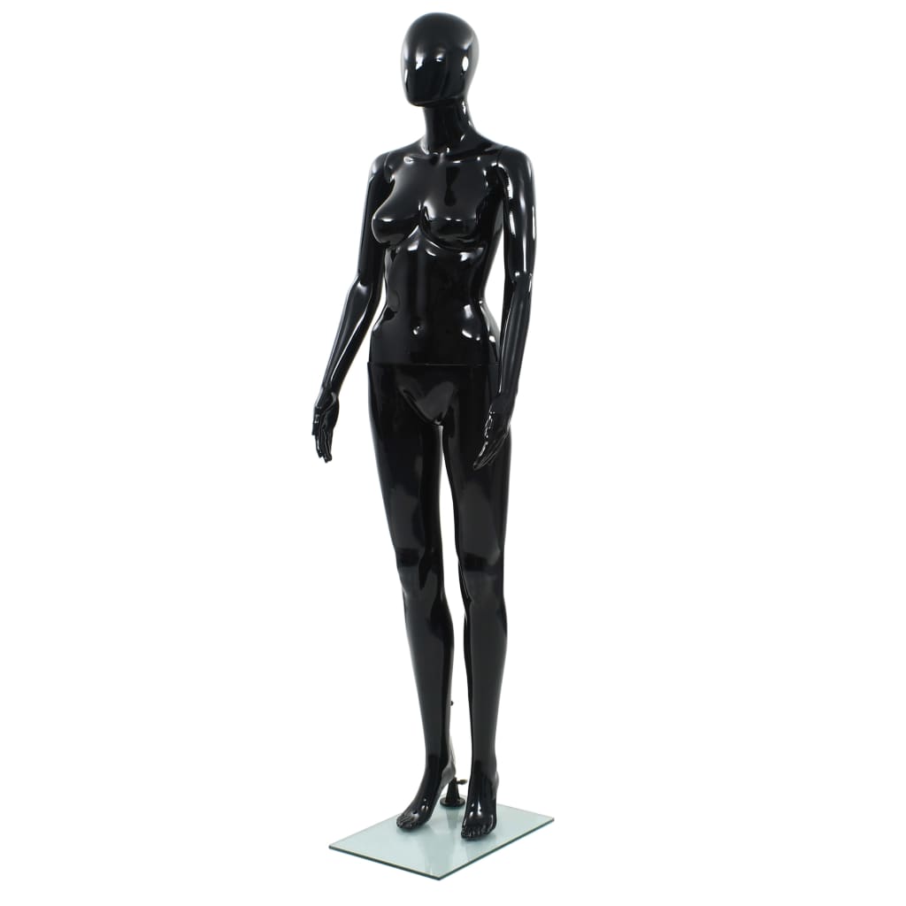 Full Body Female Mannequin with Glass Base Glossy Black 175cm