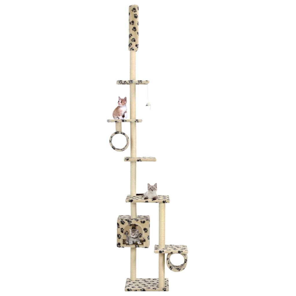Cat Tree with Sisal Scratching Posts 260 cm Beige Paw Prints